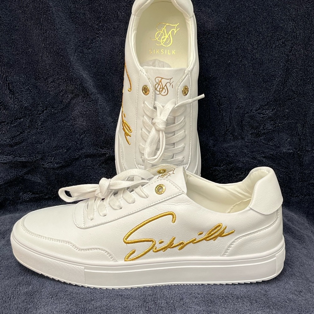 Siksilk NWOT White Leather Sneakers  W/ Gold Accents Mens Size 9 - Picture 8 of 10